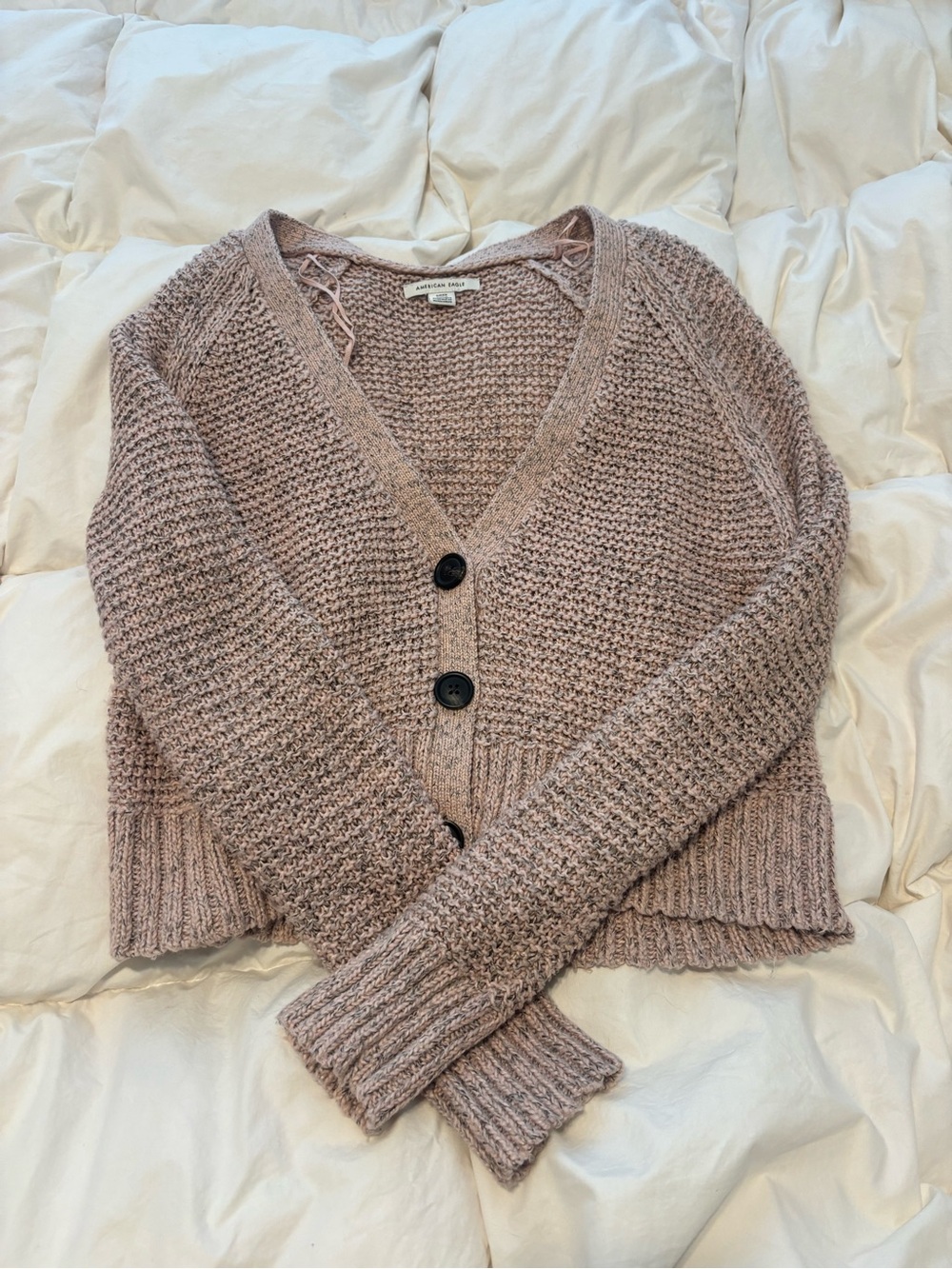 American Eagle Outfitters Dusty Mauve V-Neck Chunky Button Cardigan